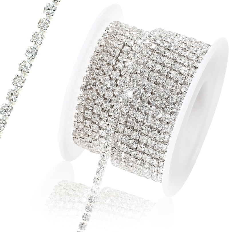 Rytenz 10 Yards 3MM White Rhinestone Close Chain Trim for Sewing Crafts, DIY Decoration, Jewelry, Clothing, Shoes - Image 1
